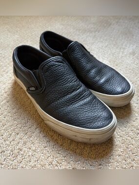 Vans Classic Slip-On Leather Sneakers - Pebbled Black